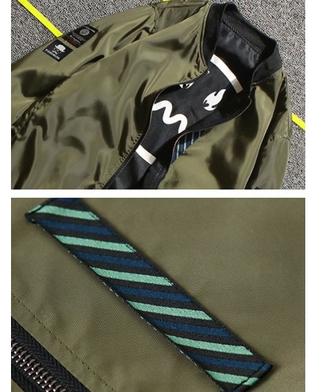 Letter Print Zip Up Baseball Jacket - Army Green 2xl