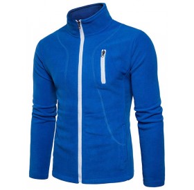 Zip Up Plain Fleece Jacket - Blue S