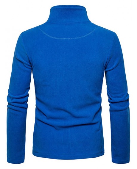 Zip Up Plain Fleece Jacket - Blue S