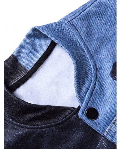 Graphic Print Two Tone Symmetrical Jacket - Blue And Black Xl