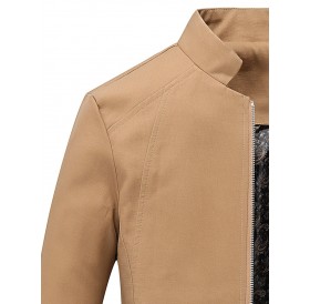 Pockets Zip Up Casual Jacket - Khaki 4xl