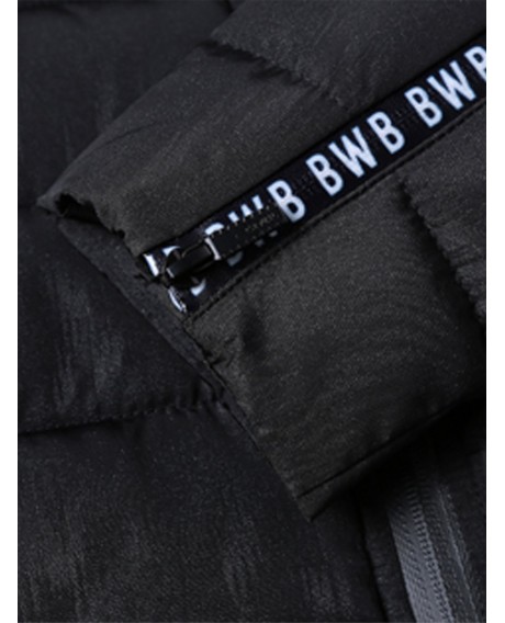 Detachable Hooded Zip Up Fleece Padded Jacket - Black 2xl
