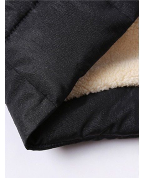 Detachable Hooded Zip Up Fleece Padded Jacket - Black 2xl