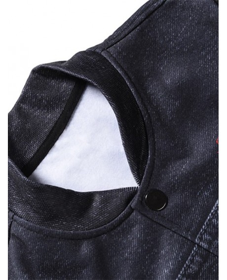 Button Up 3D Pocket Print Jacket - Black L