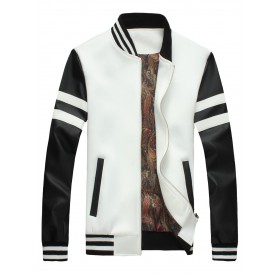 Color Block Stripe Zip Up Jacket - White 5xl