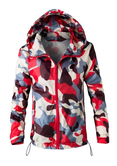 Camouflage Mesh Lining Zip Up Windbreaker Jacket - Red 2xl