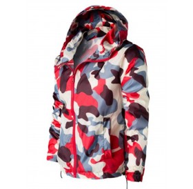 Camouflage Mesh Lining Zip Up Windbreaker Jacket - Red 2xl