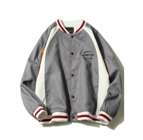Zip Up Graphic Baseball Jacket - Gray 4xl