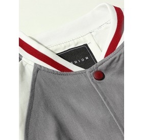 Zip Up Graphic Baseball Jacket - Gray 4xl