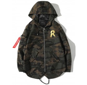 Graphic Camo Print Hooded Jacket - Army Green 2xl