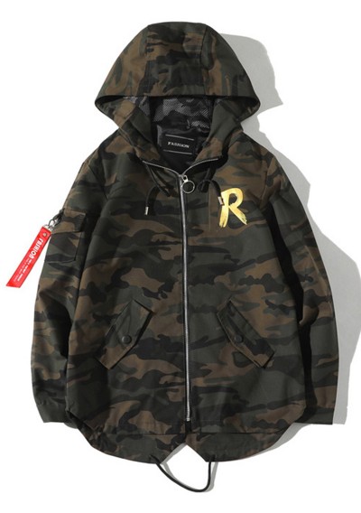 Graphic Camo Print Hooded Jacket - Army Green 2xl