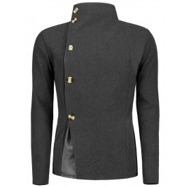 Button Up Snake Skin Leather Panel Jacket - Black And Gray Xl