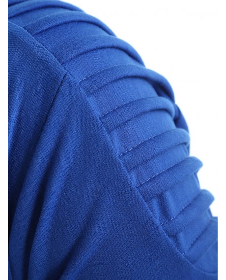 Full Zipper Gradient Print Shoulder Pleated Sports Hoodie - Royal Blue M