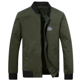 Casual Chest Applique Zipper Bomber Jacket - Army Green S
