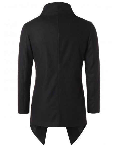 Asymmetric Stand Collar Button Up Coat - Black 2xl