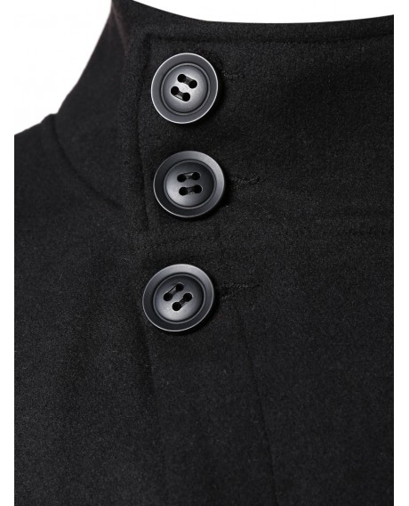 Asymmetric Stand Collar Button Up Coat - Black 2xl