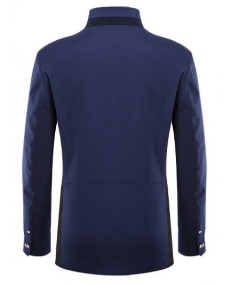 Stand Collar Single Breasted Leather Spliced Coat ODM Designer - Purplish Blue L