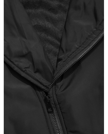 Faux Fur Hoodie Zipper Patchwork Parka Coat - Black Xs