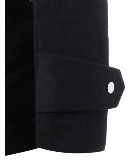 Stand Collar Flap Pockets Zip Up Coat - Black M