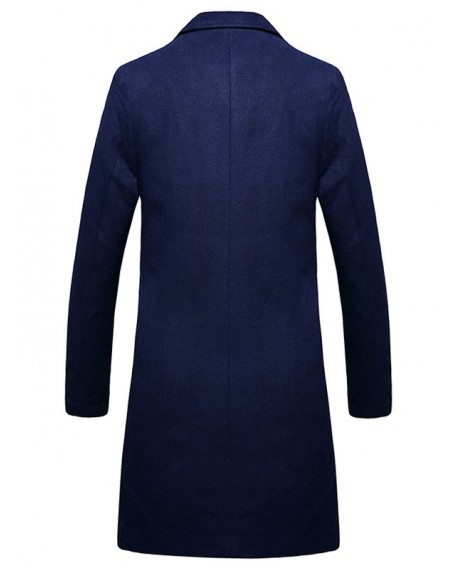 Single Breasted Lengthen Warmth Woolen Coat - Deep Blue Xl