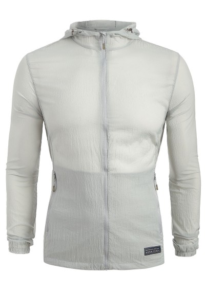 Zip Up Hooded Long Sleeve Jacket - Gray Cloud Xs