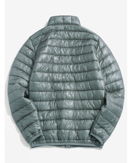 Zip Up Solid Warm Lightweight Padded Jacket - Gray Cloud Xs