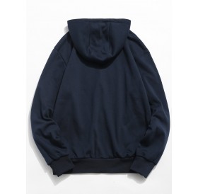 Solid Color Front Pockets Embellished Hooded Jacket - Dark Slate Blue S