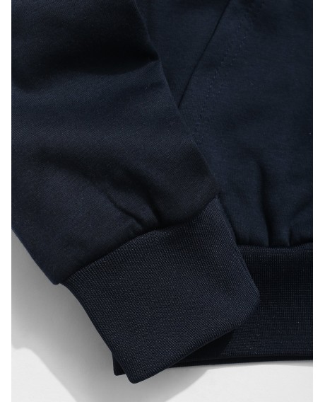 Solid Color Front Pockets Embellished Hooded Jacket - Dark Slate Blue S