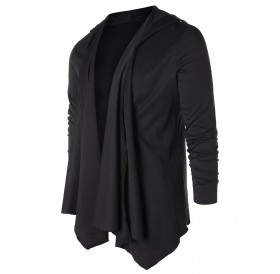 Asymmetric Open Front Hooded Coat - Black L