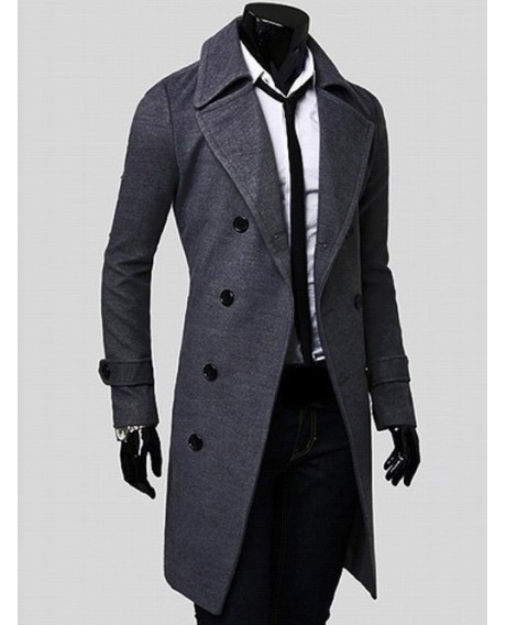Double Breasted Overcoat with Side Pockets - Gray 3xl