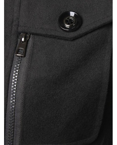 Epaulet Design Zippered Single Breasted Coat - Black 2xl