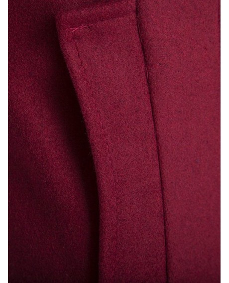 Slim-Fit Stand Collar Wool Blend Coat - Wine Red M