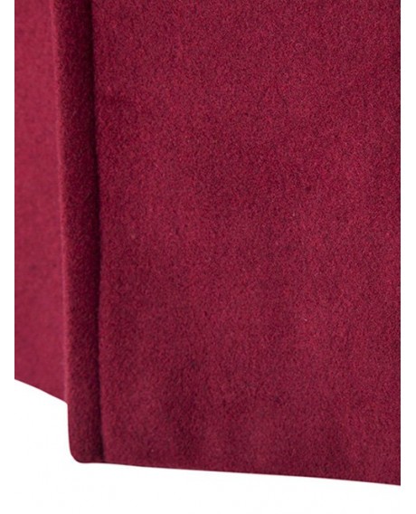 Slim-Fit Stand Collar Wool Blend Coat - Wine Red M