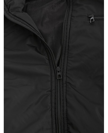 Layer Sleeves Solid Color Zipper Jacket Coat - Black Xs