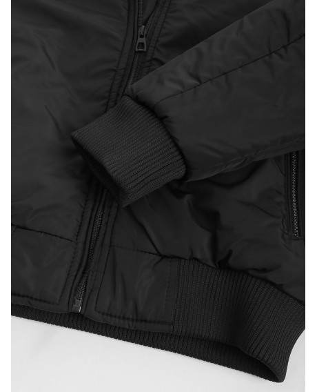 Layer Sleeves Solid Color Zipper Jacket Coat - Black Xs