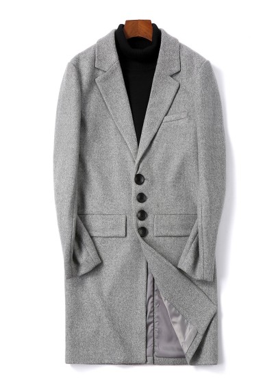 Solid Color Single Breasted Flap Pocket Woolen Coat - Gray Cloud Xs