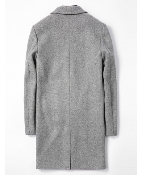Solid Color Single Breasted Flap Pocket Woolen Coat - Gray Cloud Xs