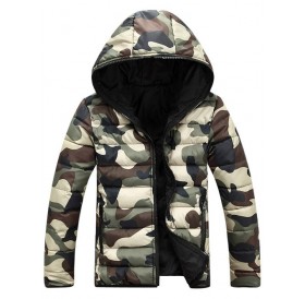 Camo Zip Up Double Sided Wear Hooded Padded Coat For Men - Green 3xl