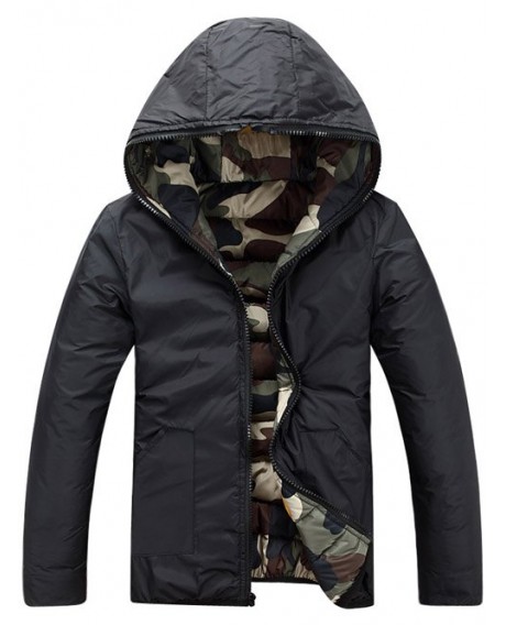 Camo Zip Up Double Sided Wear Hooded Padded Coat For Men - Green 3xl