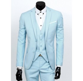 Lapel Single Breasted Three-Piece Suit - Azure 4xl