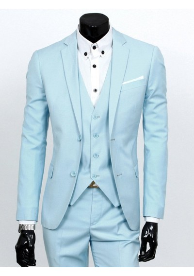 Lapel Single Breasted Three-Piece Suit - Azure 4xl