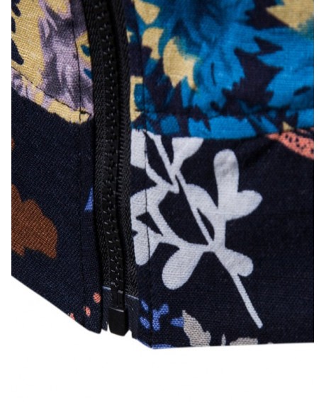 Leisure Ethnic Style Long Sleeve Stand Collar Coat Jacket - Denim Dark Blue 2xl