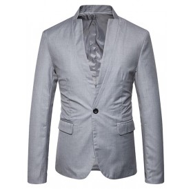 One Button Stand Collar Blazer - Gray S