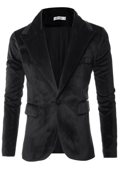 Men Suits Fashion Glossy Design Slim Grain Buckle Suit Jacket - Black 3xl