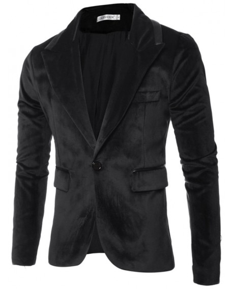 Men Suits Fashion Glossy Design Slim Grain Buckle Suit Jacket - Black 3xl