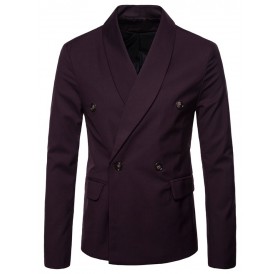 Shawl Collar Double Buttons Blazer - Red Wine Xl