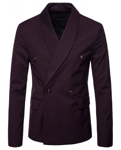 Shawl Collar Double Buttons Blazer - Red Wine Xl