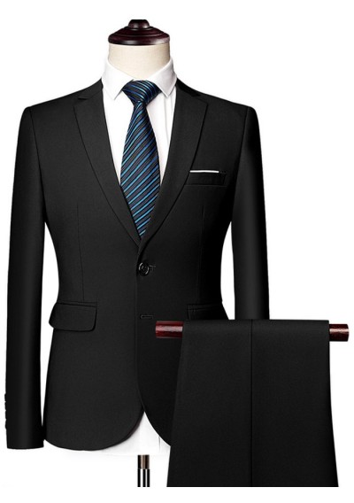 Men's Business Professional Suits Two-Piece Customized  Dresses Solid Color Two Buttons - Black 5xl
