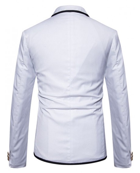 Contrast Trim Lapel Collar Casual Blazer - White S
