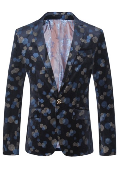 Plus Size Lapel One Button Design Color Block Floral Pattern Long Sleeve Blazer For Men -  M